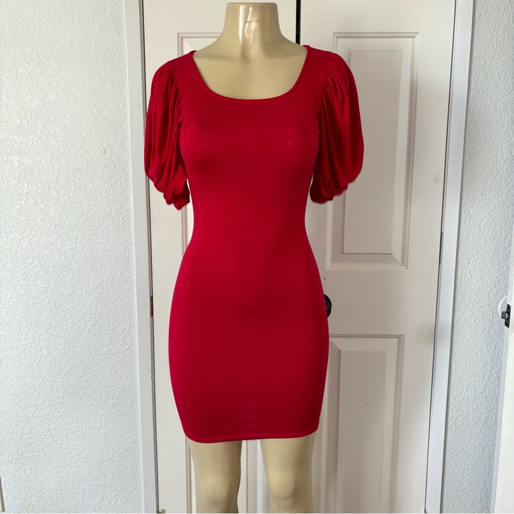 Small and Medium Boutique Elegant Ruffled Short Sleeve Red Bodycon Dress